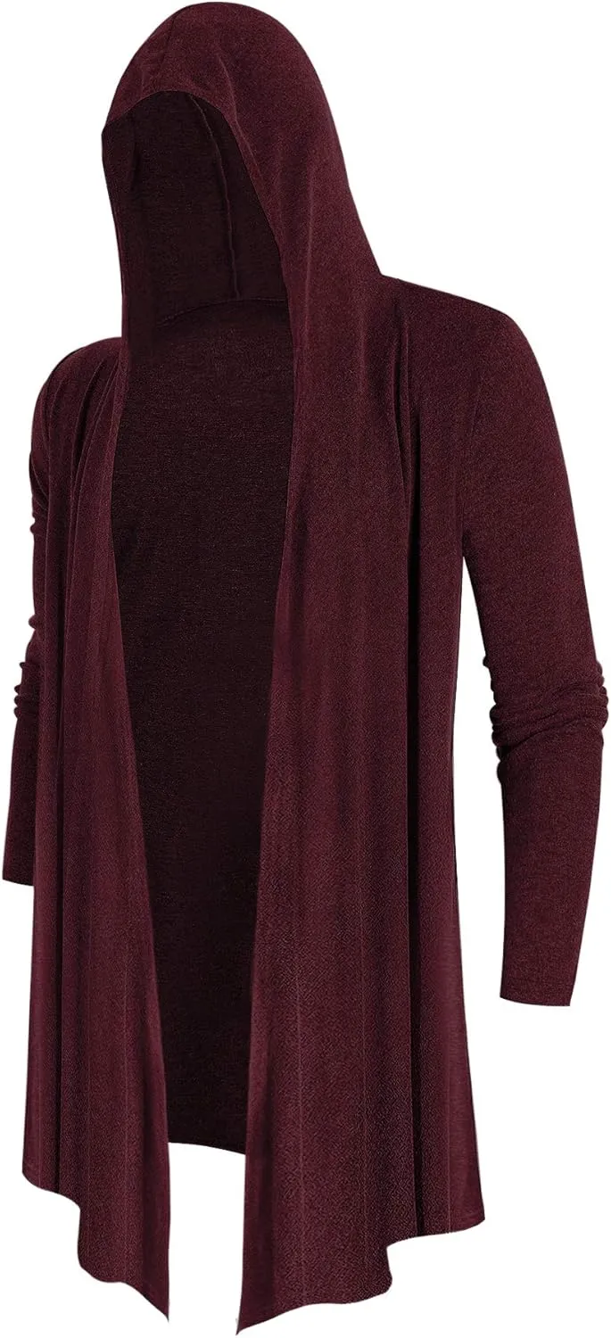 Poriff Mens Draped Cardigans Long Sleeve with Hooded Pockets Long Shawl Ruffle