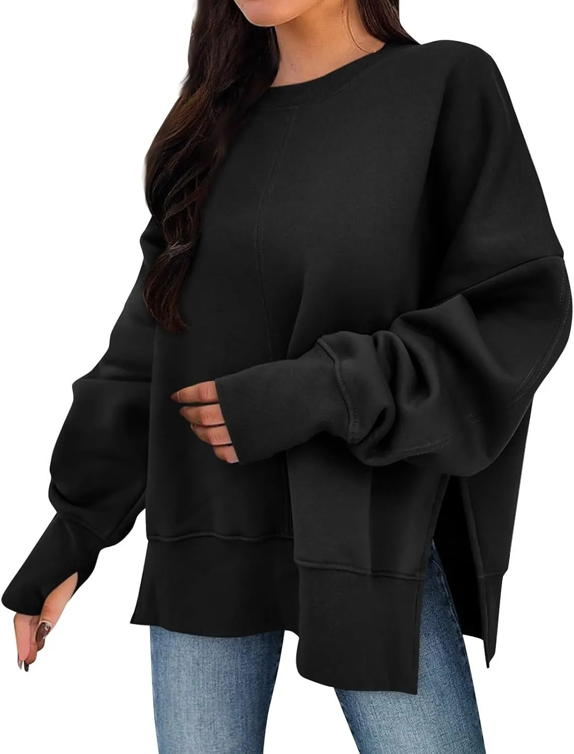 Preppy Sweatshirt For Women Long Sleeve Side Slits Crewneck Tunic Top Casual Fall Soft Pullover Clothes Fashion 2024