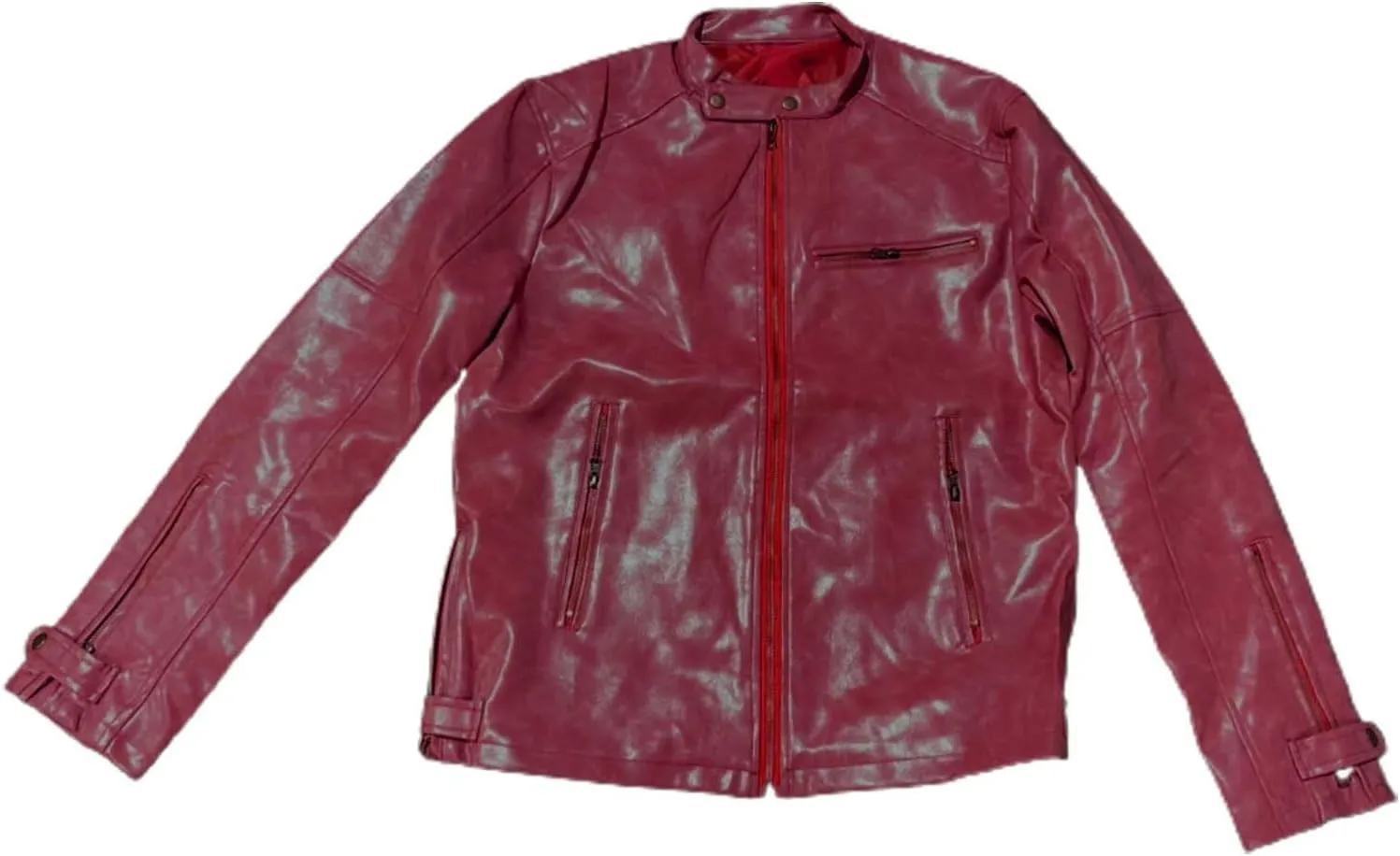 QWENTMTNTY Men Vintage Faux Leather Jacket Retro Fashion Zipper Leather Motorcycle Jacket Regular Fit Racer Coat Outerwear