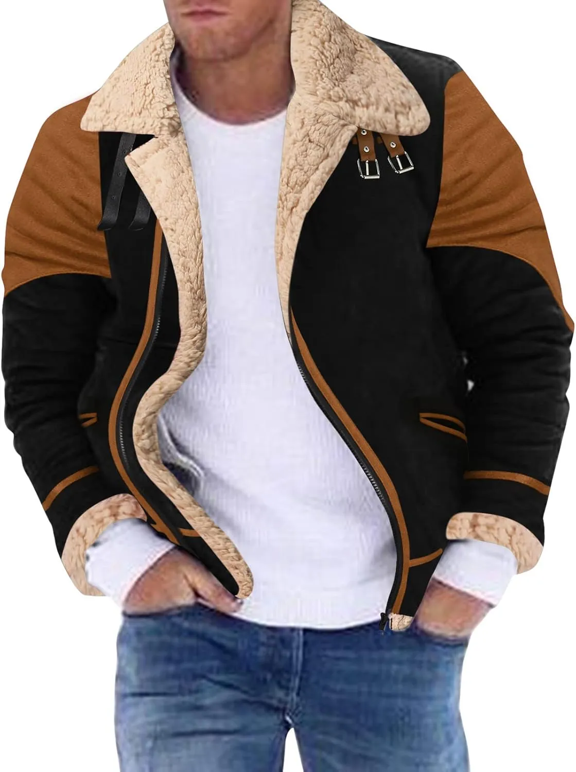 QWENTMTNTY Mens Sherpa Jacket Black Bomber Leather Jacket Men Young Mens Clothes Green Bomber Jacket Men Blue Leather Jacket Men