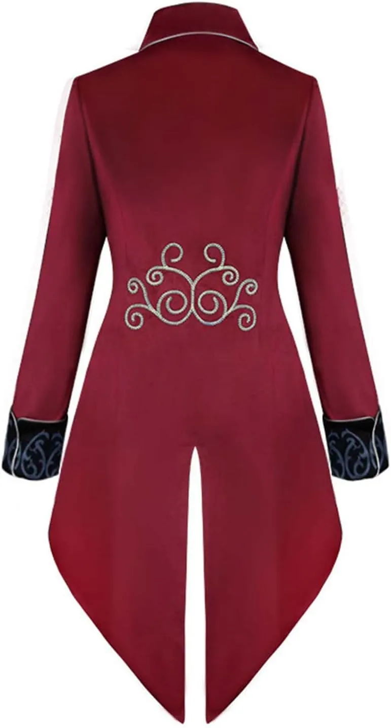 QWENTMTNTY Vintage Steampunk Jacket for Men Renaissance Gothic Tailcoat Victorian Suit Coat Long Medieval Halloween Costume