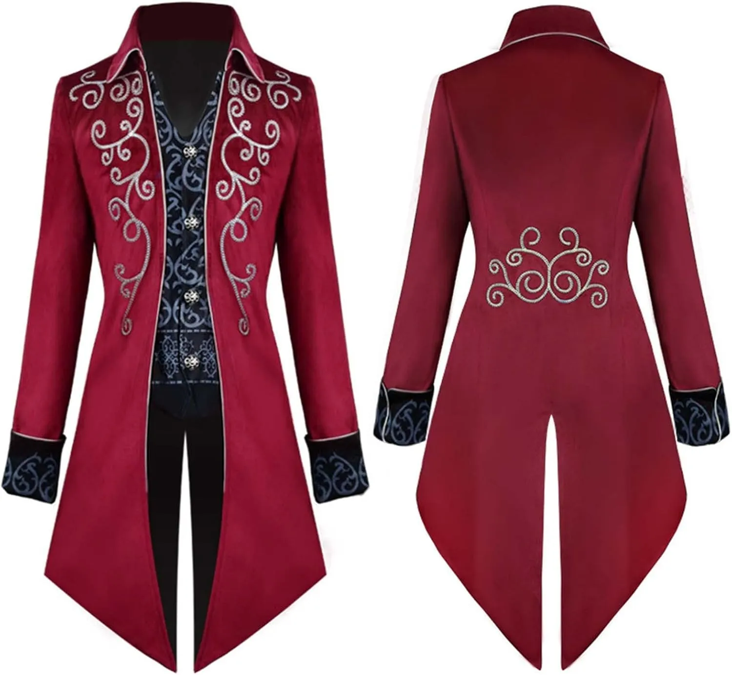 QWENTMTNTY Vintage Steampunk Jacket for Men Renaissance Gothic Tailcoat Victorian Suit Coat Long Medieval Halloween Costume