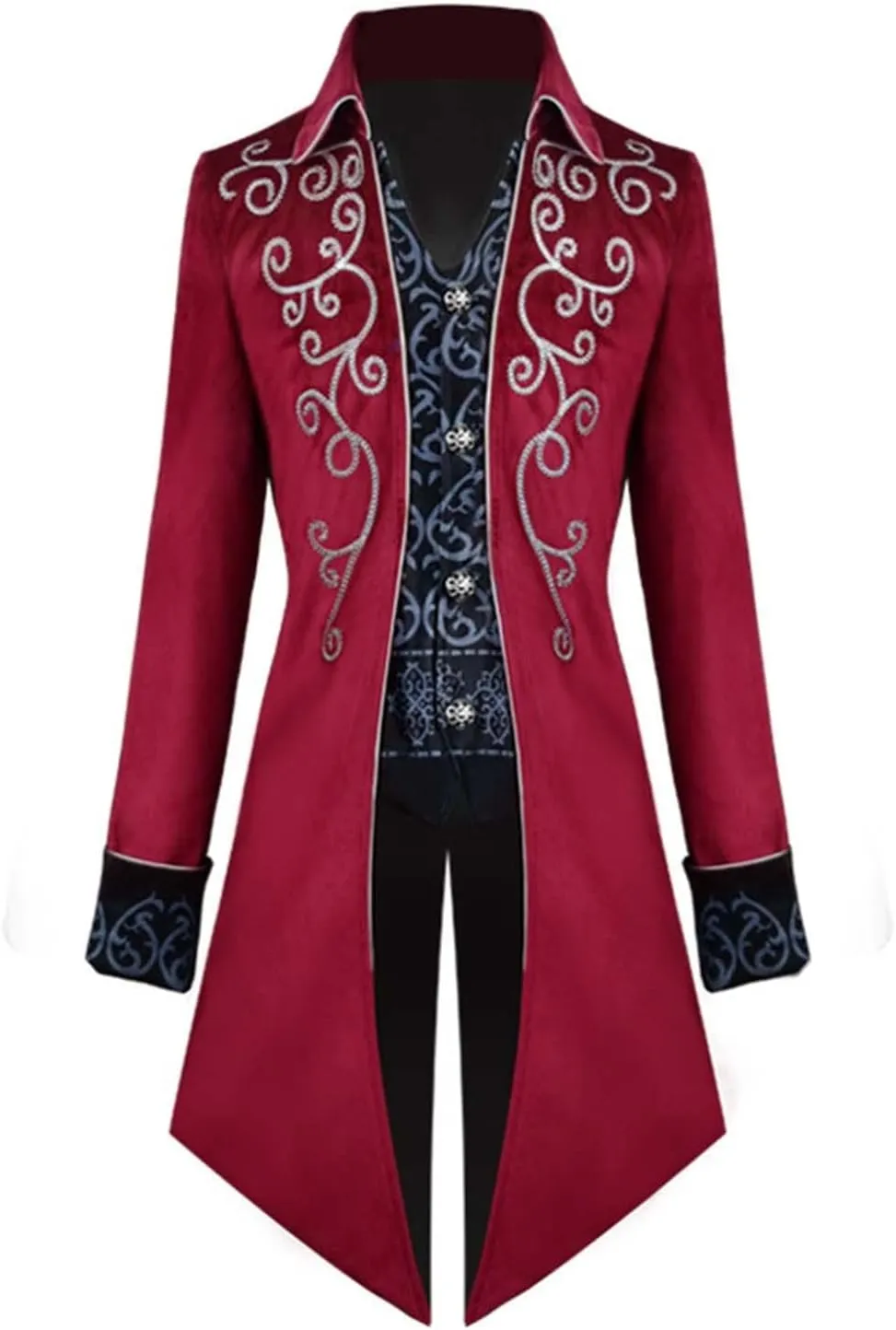 QWENTMTNTY Vintage Steampunk Jacket for Men Renaissance Gothic Tailcoat Victorian Suit Coat Long Medieval Halloween Costume