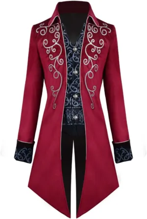 QWENTMTNTY Vintage Steampunk Jacket for Men Renaissance Gothic Tailcoat Victorian Suit Coat Long Medieval Halloween Costume