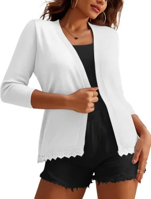 REDHOTYPE Women's Shrugs Lightweight 3/4 Sleeve Open Front Cropped Cardigan Sweaters for Women