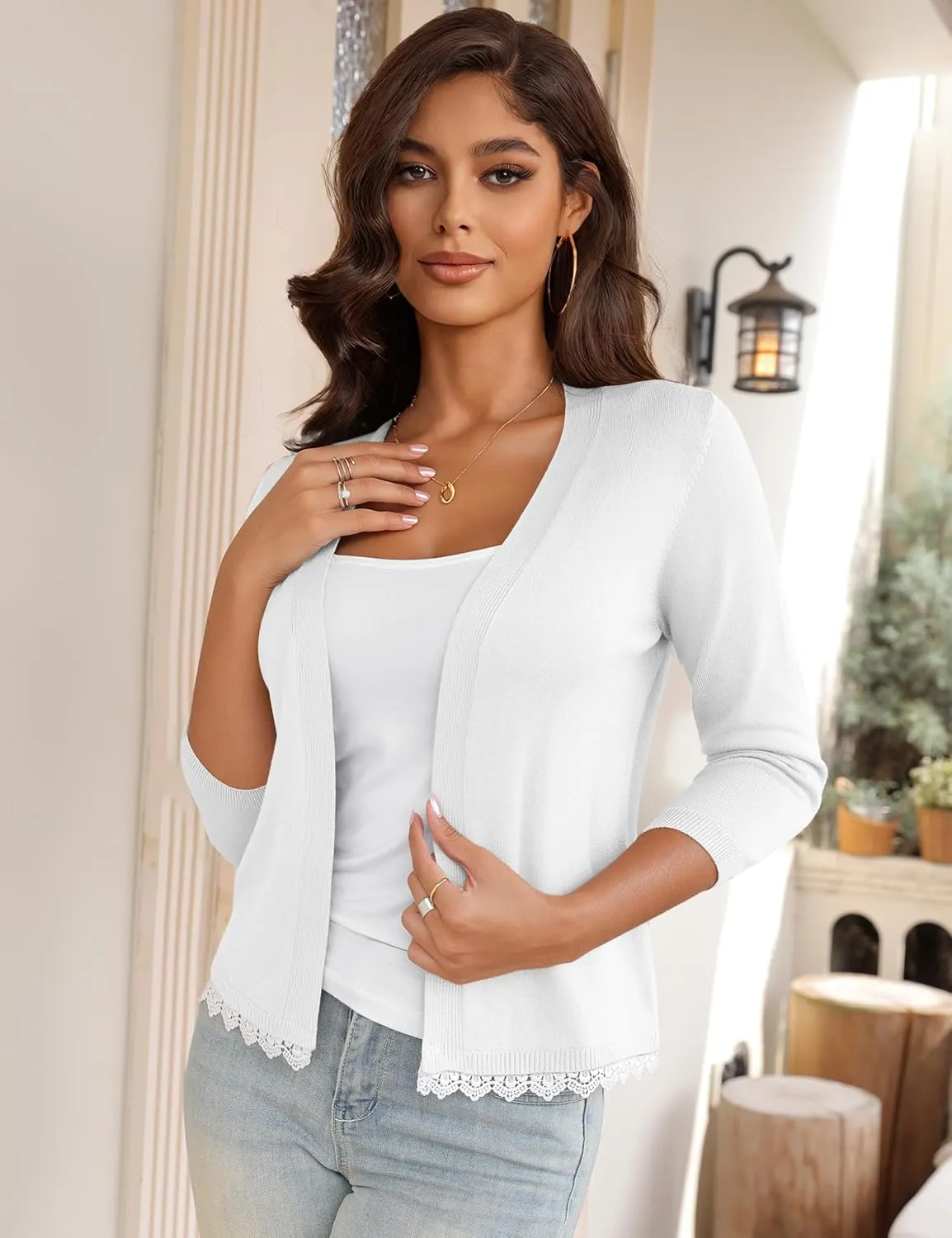 REDHOTYPE Women's Shrugs Lightweight 3/4 Sleeve Open Front Cropped Cardigan Sweaters for Women