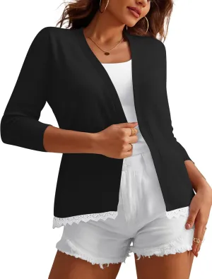 REDHOTYPE Women's Shrugs Lightweight 3/4 Sleeve Open Front Cropped Cardigan Sweaters for Women