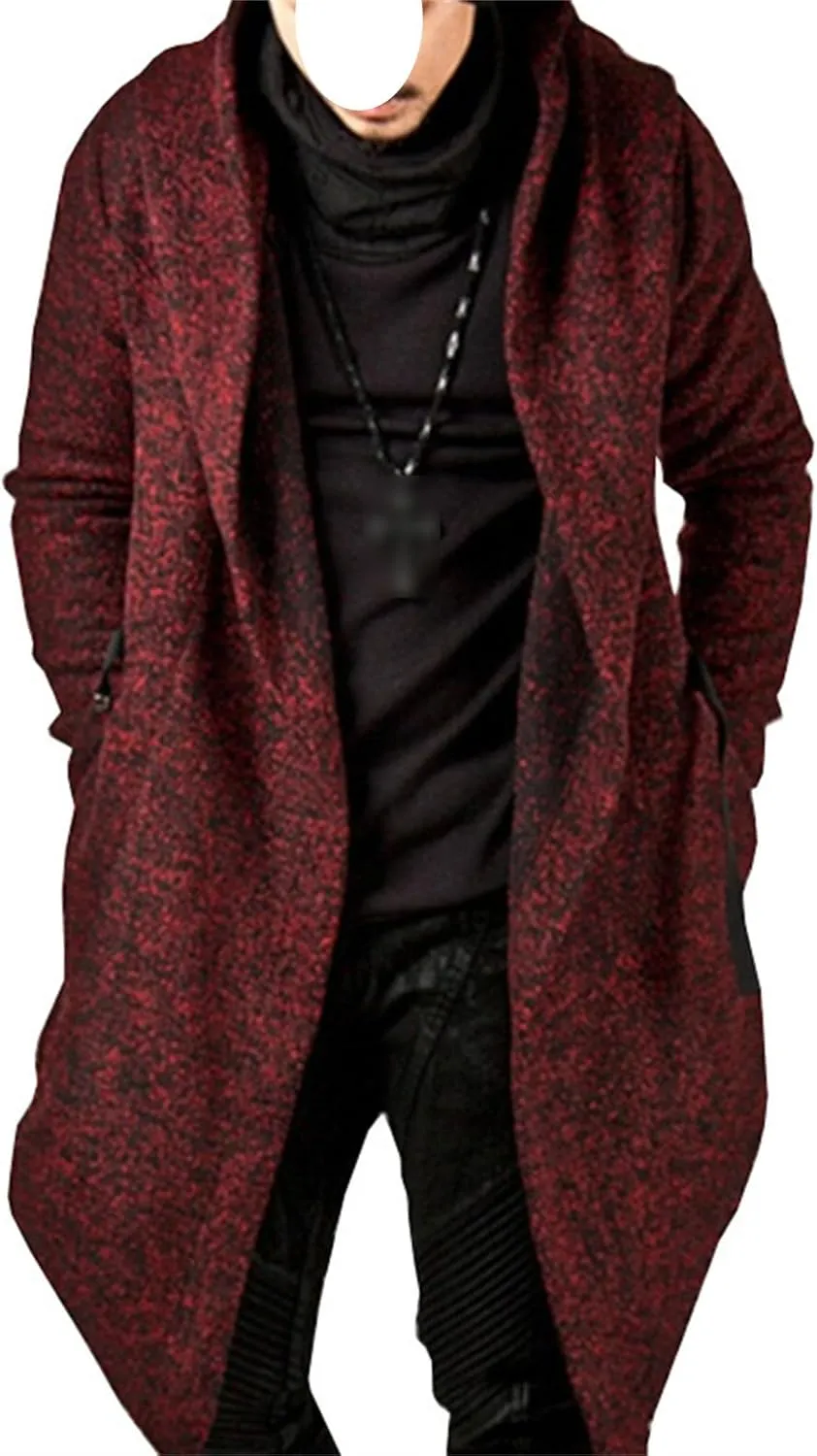 Regular Fit Sweater Hooded Coat V-Neck Knitted Sweaters Cardigans for Men Men's Open Front Long Hooded Cardigans