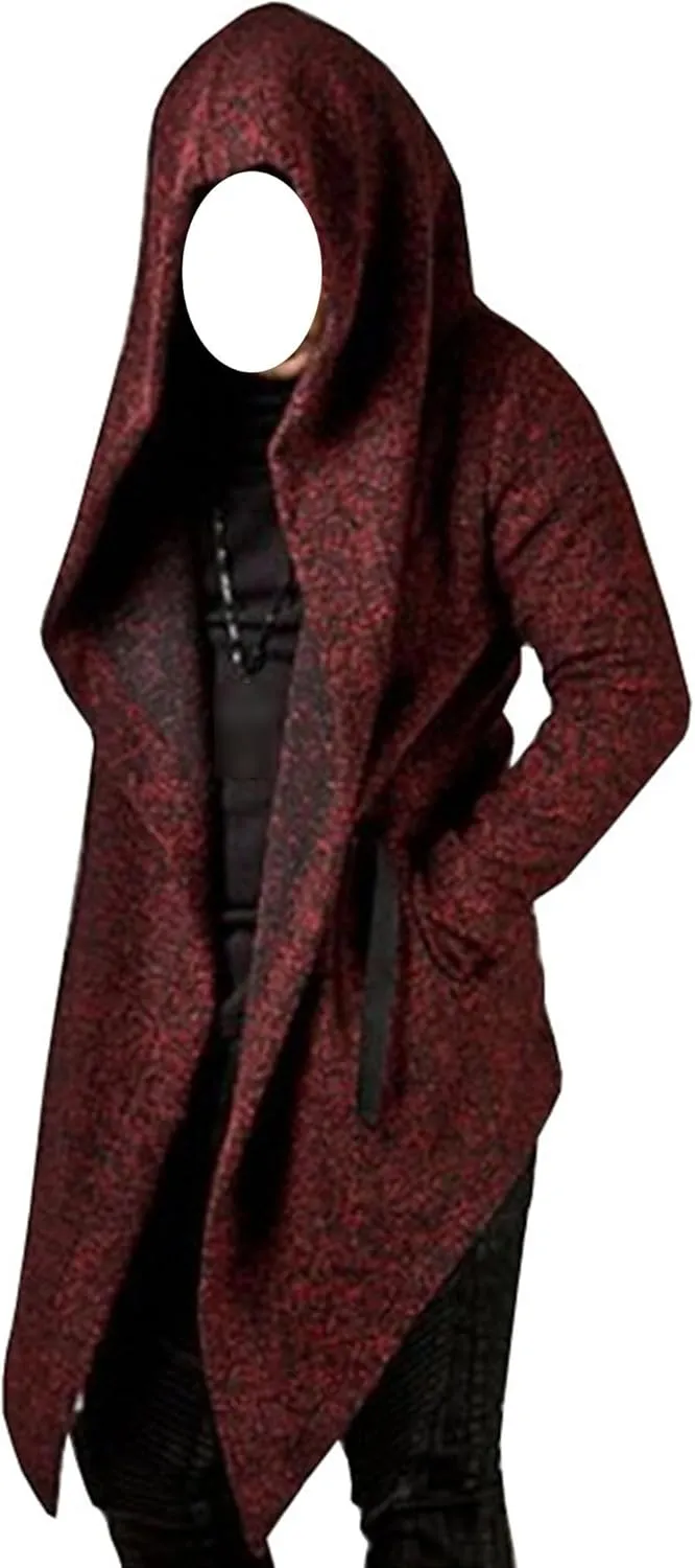 Regular Fit Sweater Hooded Coat V-Neck Knitted Sweaters Cardigans for Men Men's Open Front Long Hooded Cardigans