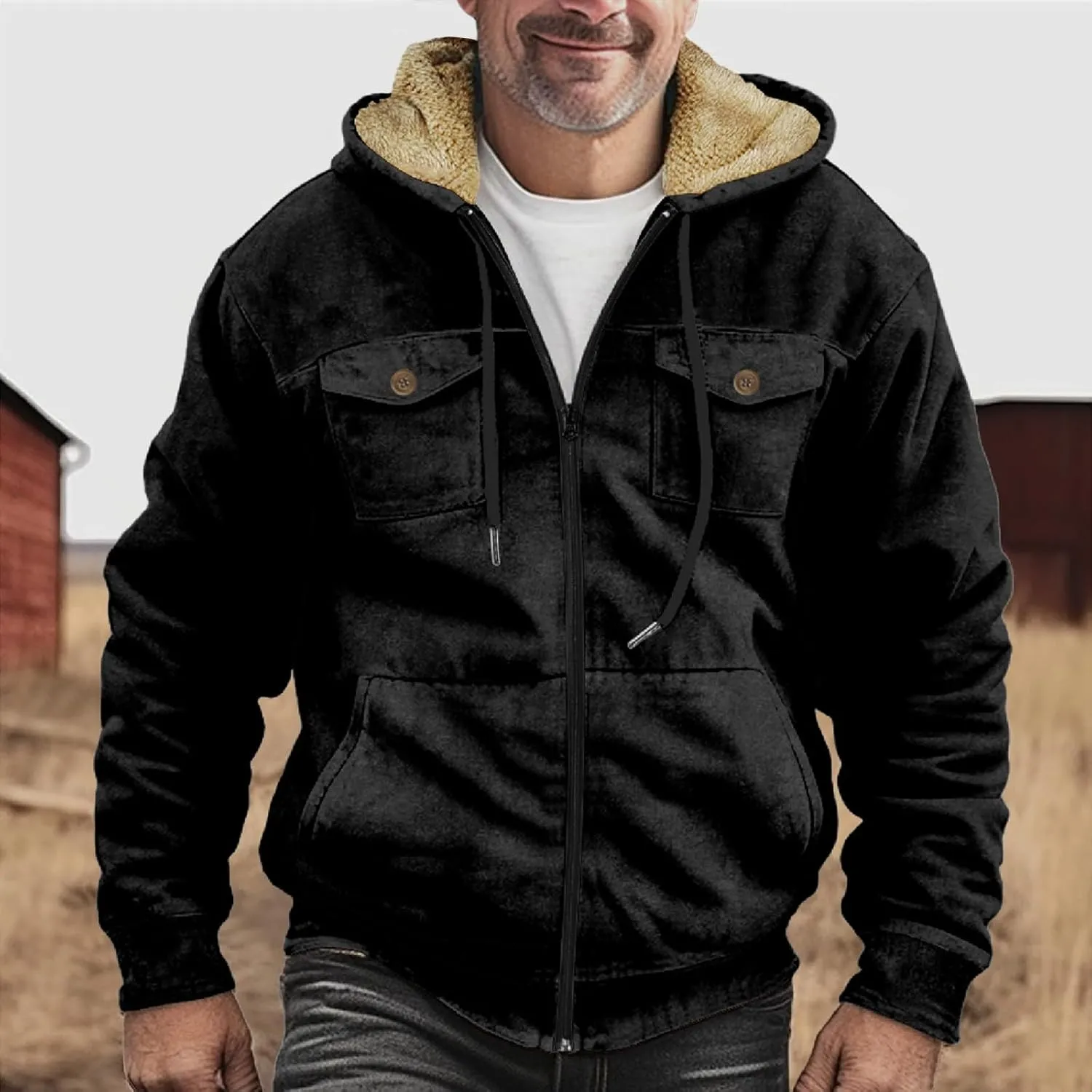 RTRDE Mens Fall Jacket Fleece Lined Zip Up Casual Fashion Hooded Jackets Winter Warm Work Hoodie Coats