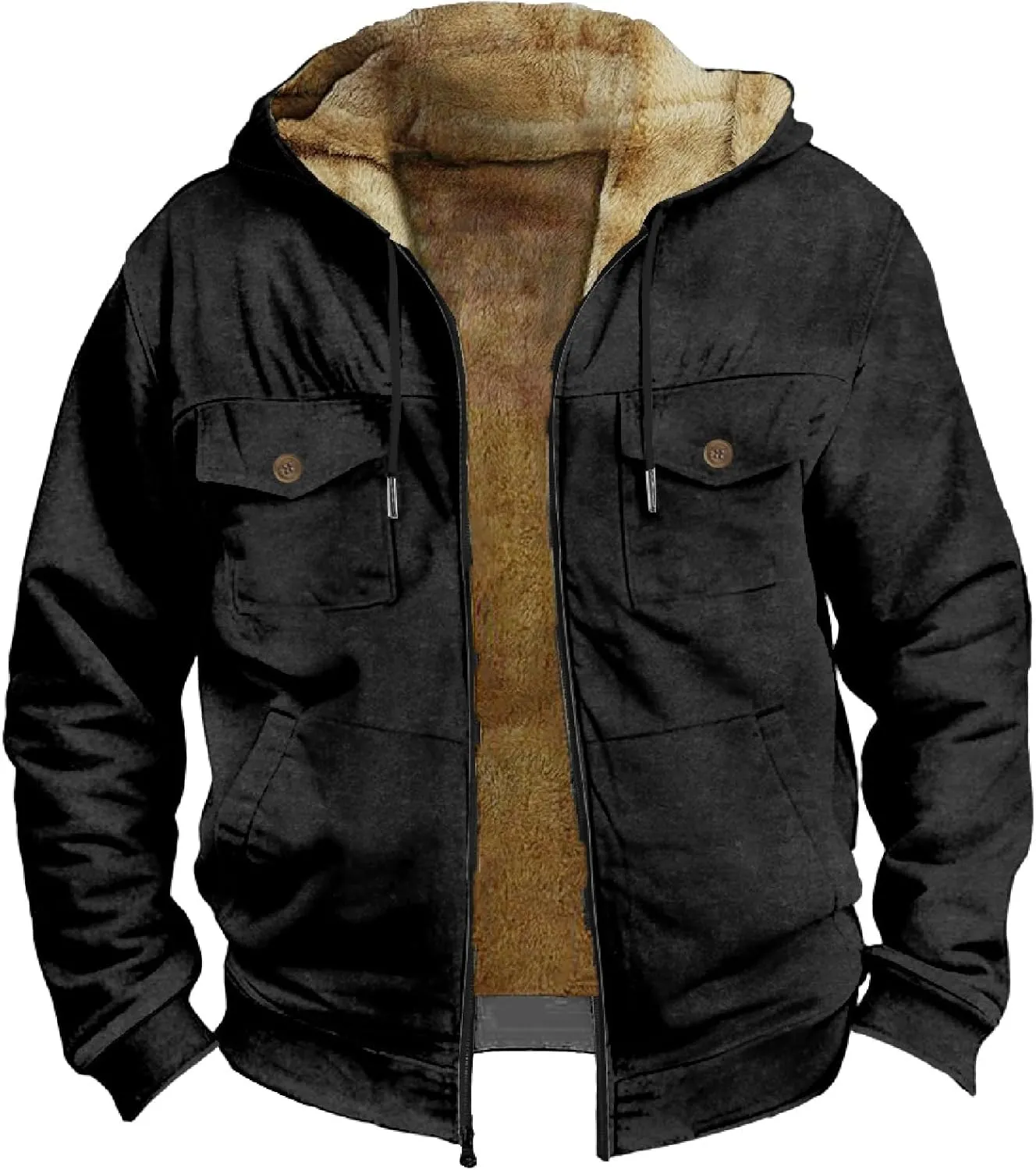 RTRDE Mens Fall Jacket Fleece Lined Zip Up Casual Fashion Hooded Jackets Winter Warm Work Hoodie Coats
