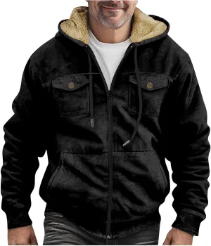 RTRDE Mens Fall Jacket Fleece Lined Zip Up Casual Fashion Hooded Jackets Winter Warm Work Hoodie Coats