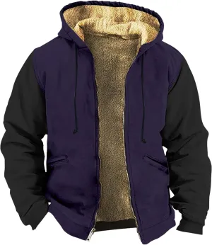 RTRDE Mens Hooded Jacket Outdoor Sherpa Fleece Lined Jackets Warm Winter Zip Up Sweatshirts Hoodie Coats Jacket, M-7XL