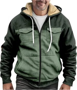 RTRDE Mens Sherpa Lined Jacket with Hood Winter Full Zip Up Hoodies Jacket Fleece Heavyweight Coats Pockets Jacket
