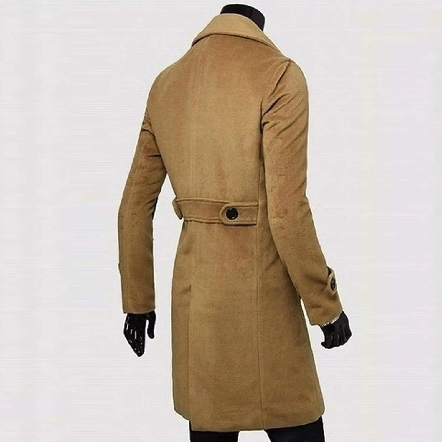 RTRDE Mens Trench Coat Notched Lapel Long Length Jacket Double Breasted Fall Winter Overcoat Casual Peacoat, M-3XL