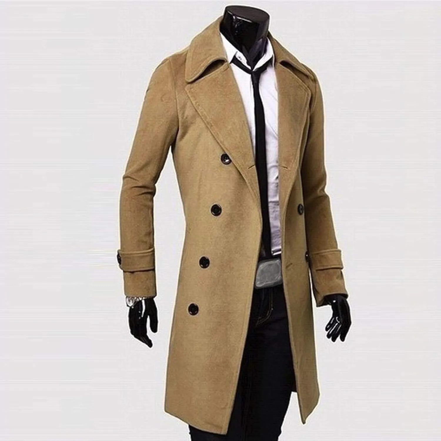 RTRDE Mens Trench Coat Notched Lapel Long Length Jacket Double Breasted Fall Winter Overcoat Casual Peacoat, M-3XL