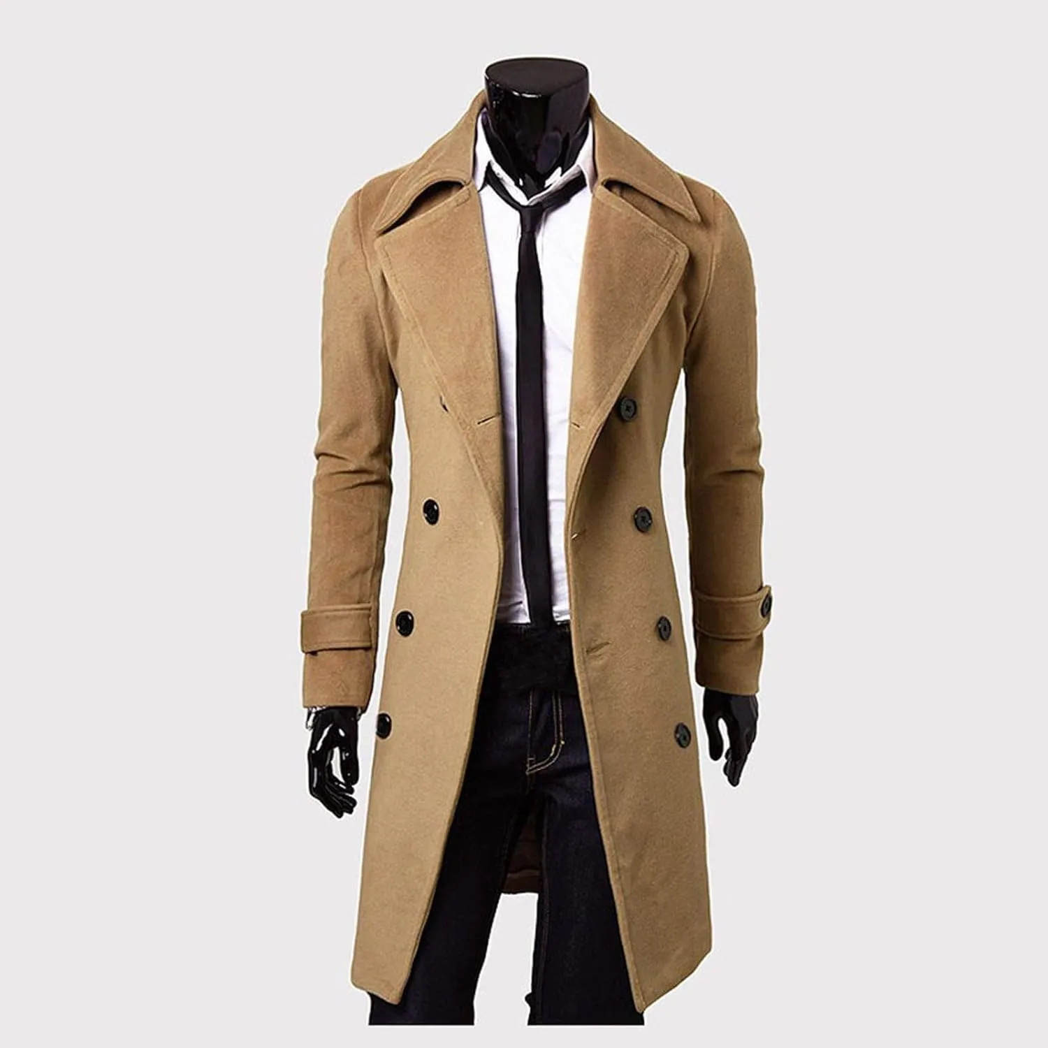 RTRDE Mens Trench Coat Notched Lapel Long Length Jacket Double Breasted Fall Winter Overcoat Casual Peacoat, M-3XL