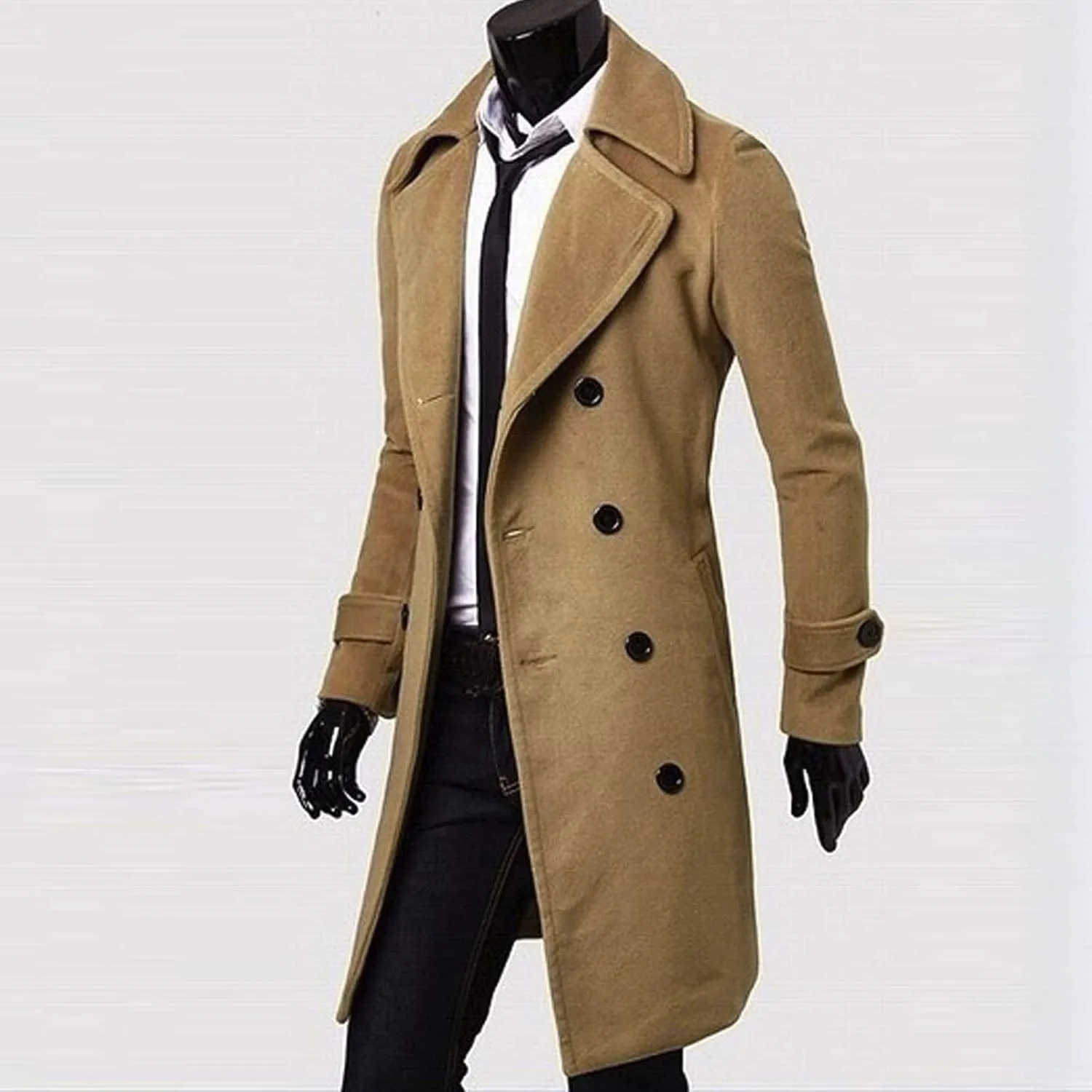 RTRDE Mens Trench Coat Notched Lapel Long Length Jacket Double Breasted Fall Winter Overcoat Casual Peacoat, M-3XL