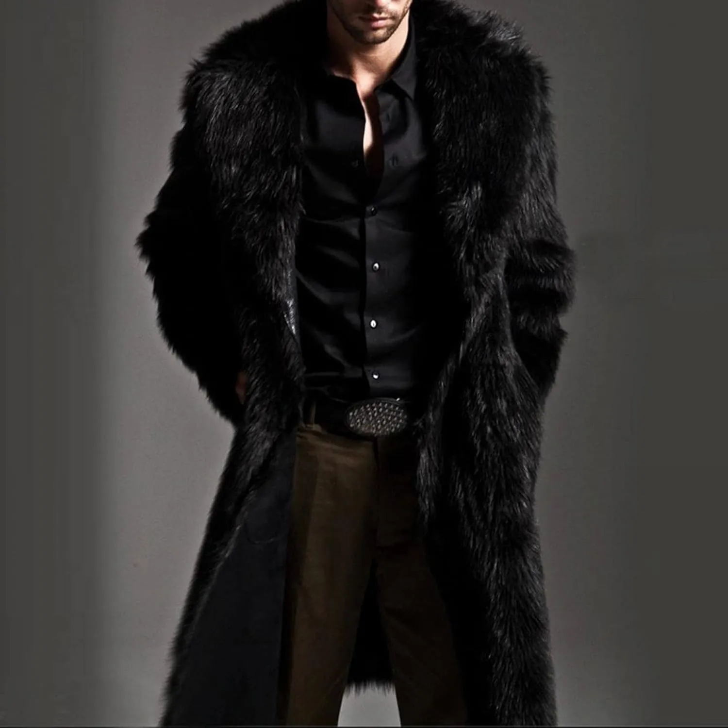 Saohuo Faux Fur Coat for Mens Winter Warm Thick Outwear Jacket Luxury Leopard Cardigan Soft Plush Hooded Overcoat Fleece Robe