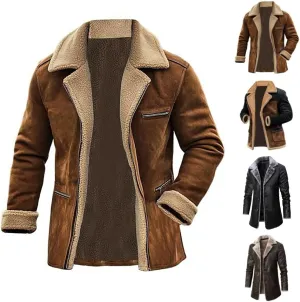 Sherpa Lined Leather Jacket Men Suede Sherpa Shearling Faux Fur Plush Collar Leather Coat Sheepskin Coat Winter Jackets