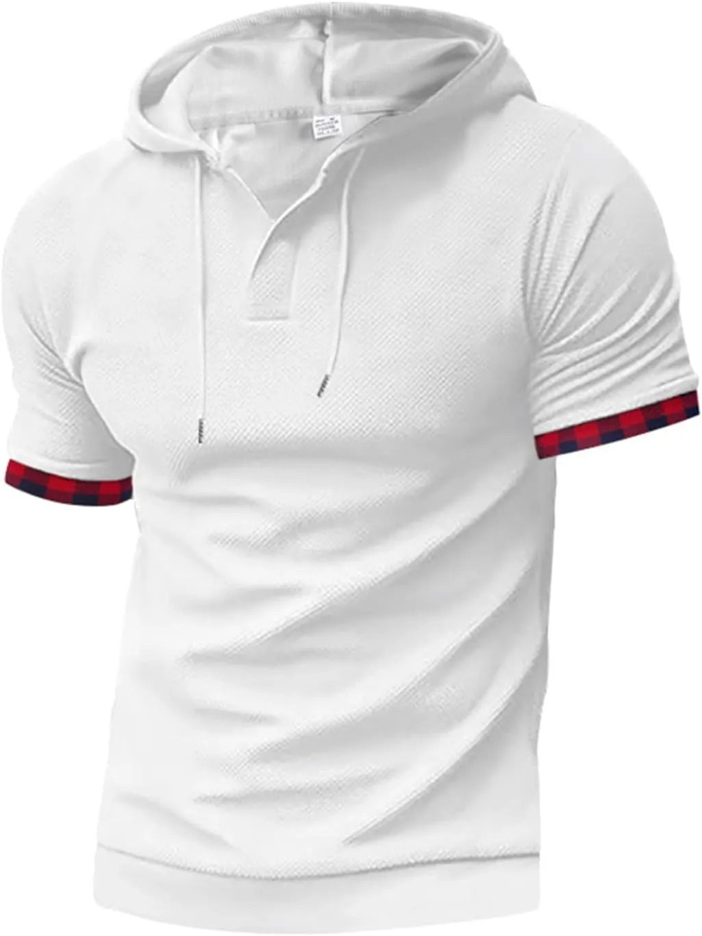Short Sleeve Hoodies for Men Muscle V Neck Waffle Polo Shirts Slim Fit Golf Shirts Retro Plaid Tops Soft Casual Tees