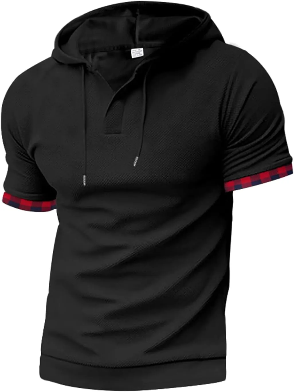 Short Sleeve Hoodies for Men Muscle V Neck Waffle Polo Shirts Slim Fit Golf Shirts Retro Plaid Tops Soft Casual Tees