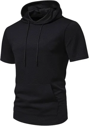 Short Sleeve Hoodies for Men Muscle V Neck Waffle Shirts Slim Fit Golf Shirts Retro Tops with Pocket Soft Casual Tees