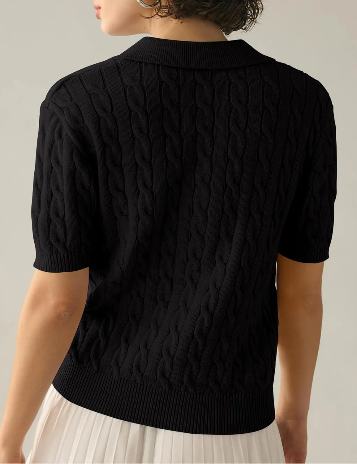 SPR&JOY Womens Short Sleeve Sweaters Cable Knitted V Neck Pullover Sweaters Lightweight Shirt Tops