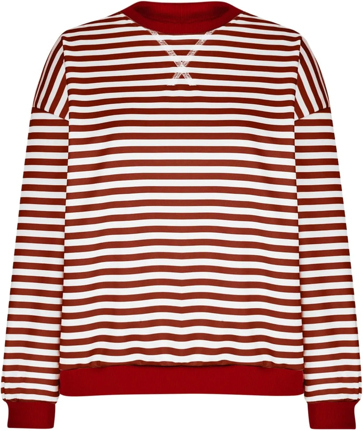 Striped Color Block Sweatshirt for Women Oversized Casual Crewneck Tops Long Sleeve Fleece Fashion Loose Fit Sweater