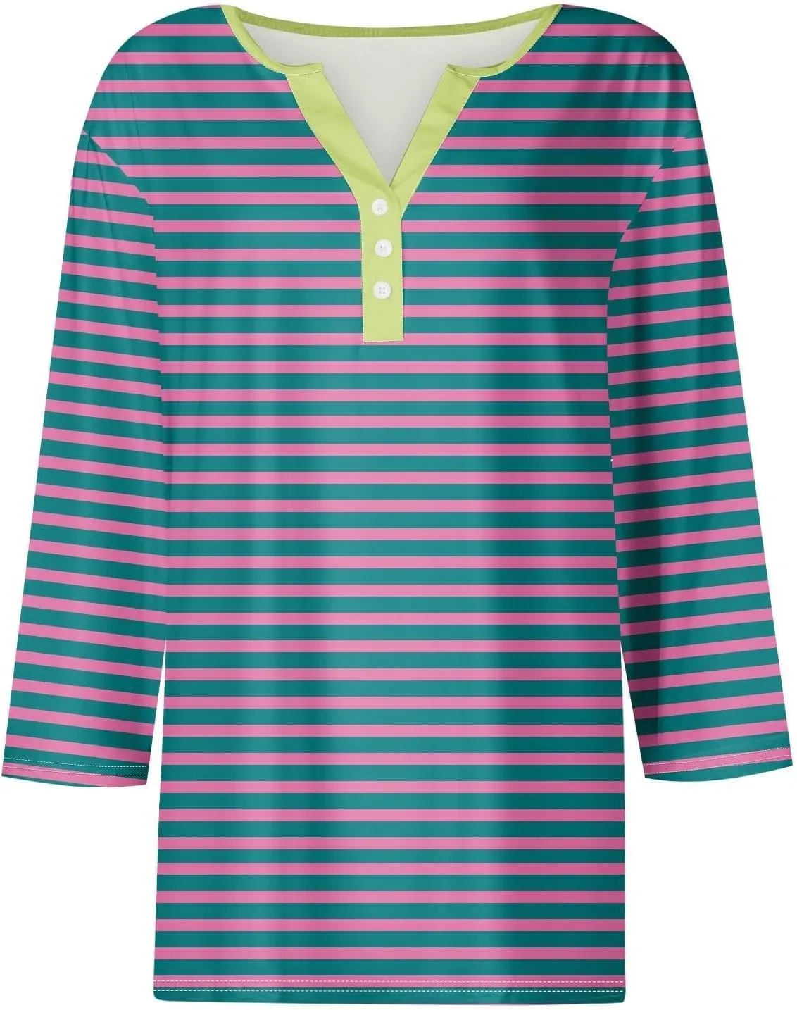Striped Shirt Women Oversized Color Block Long Sleeve Sweatshirt Pullover Slim Henley Collar Tops Blouse Basic Tee
