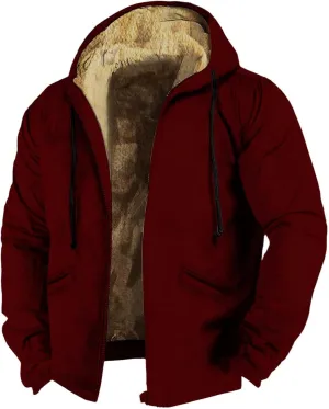 SUWBMHWE Men's Solid Color Fleece Jacket Winter Casual Trend Zipper Hooded Coat Jackets Heavy Work Warm Outerwear
