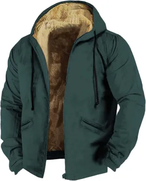 SUWBMHWE Men's Solid Color Fleece Jacket Winter Casual Trend Zipper Hooded Coat Jackets Heavy Work Warm Outerwear