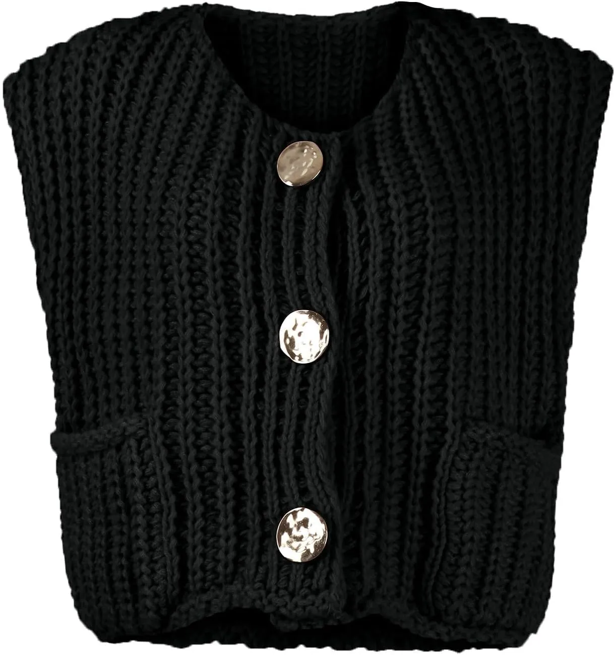 Sweater Vest Women Button Up Sleeveless Cropped Knit Vest Casual Chunky Vest With Pockets Fall Tops Knit Cardigan