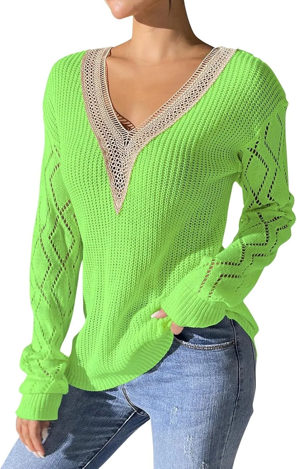 Sweaters Elegantes De Mujer, Long Sleeve Shirts for Women Trendy Casual V Neck Tops Lightweight Sweaters Pullover