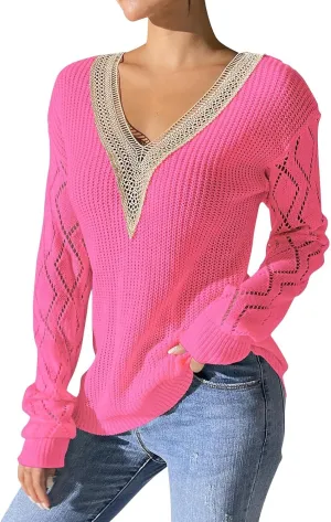 Sweaters Elegantes De Mujer, Long Sleeve Shirts for Women Trendy Casual V Neck Tops Lightweight Sweaters Pullover