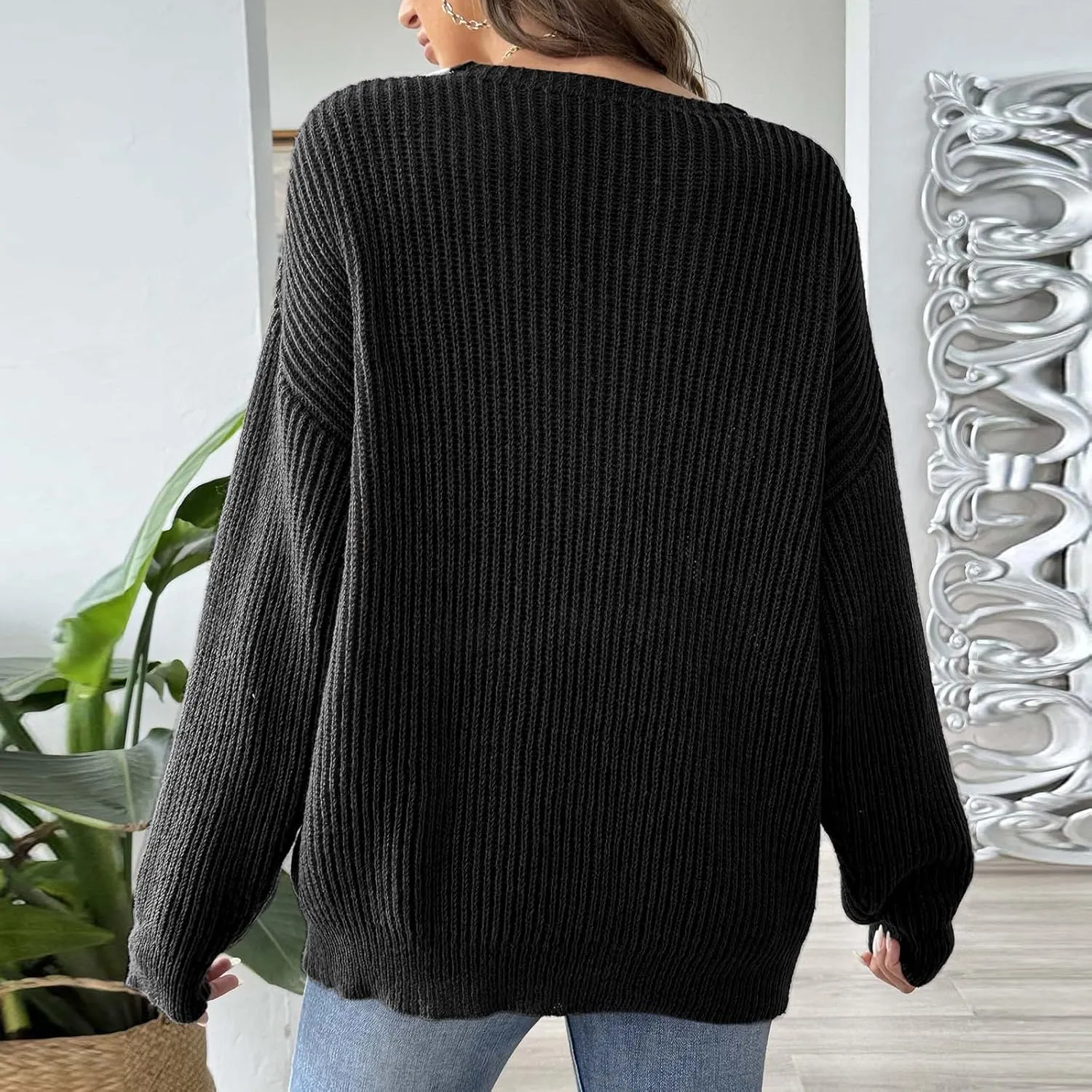 Sweaters Elegantes De Mujer, Long Sleeve Shirts for Women Trendy Casual V Neck Tops Lightweight Sweaters Pullover