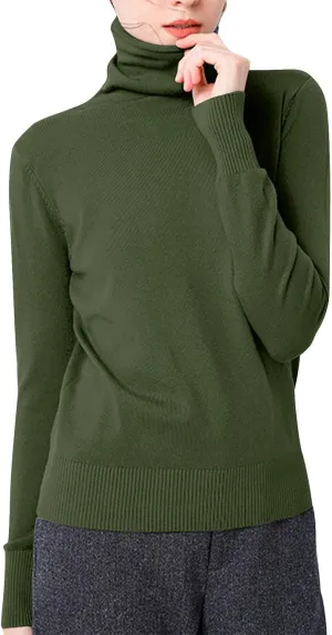 Sweaters for Women 2024 Long Sleeve Ribbed Knit Solid Color Turtleneck Fall Winter Lightweight Pullover Sweaters