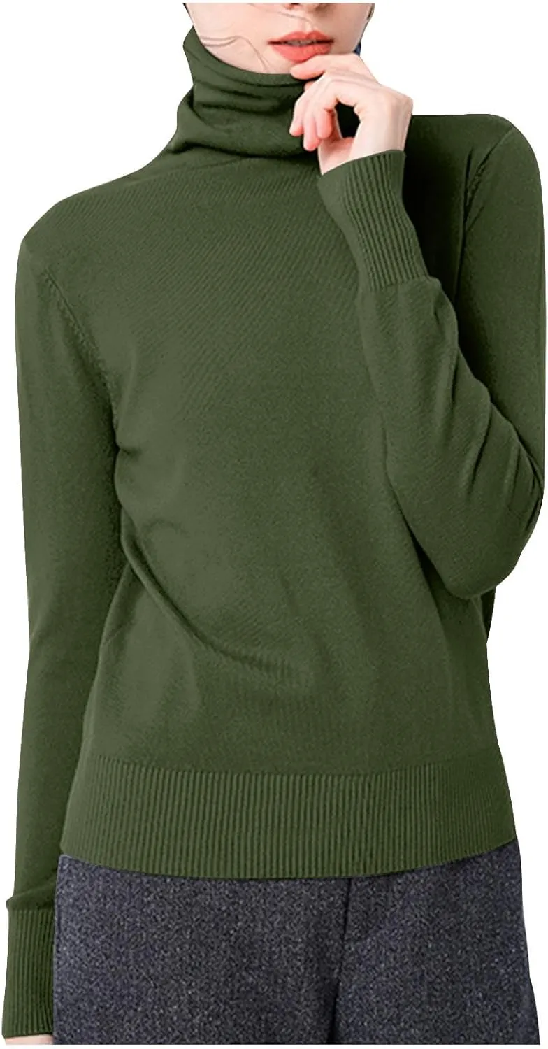 Sweaters for Women 2024 Long Sleeve Ribbed Knit Solid Color Turtleneck Fall Winter Lightweight Pullover Sweaters