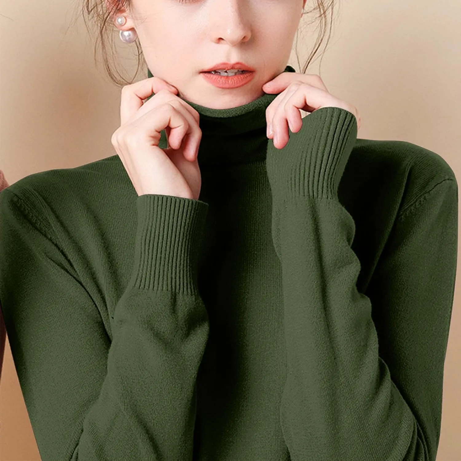 Sweaters for Women 2024 Long Sleeve Ribbed Knit Solid Color Turtleneck Fall Winter Lightweight Pullover Sweaters