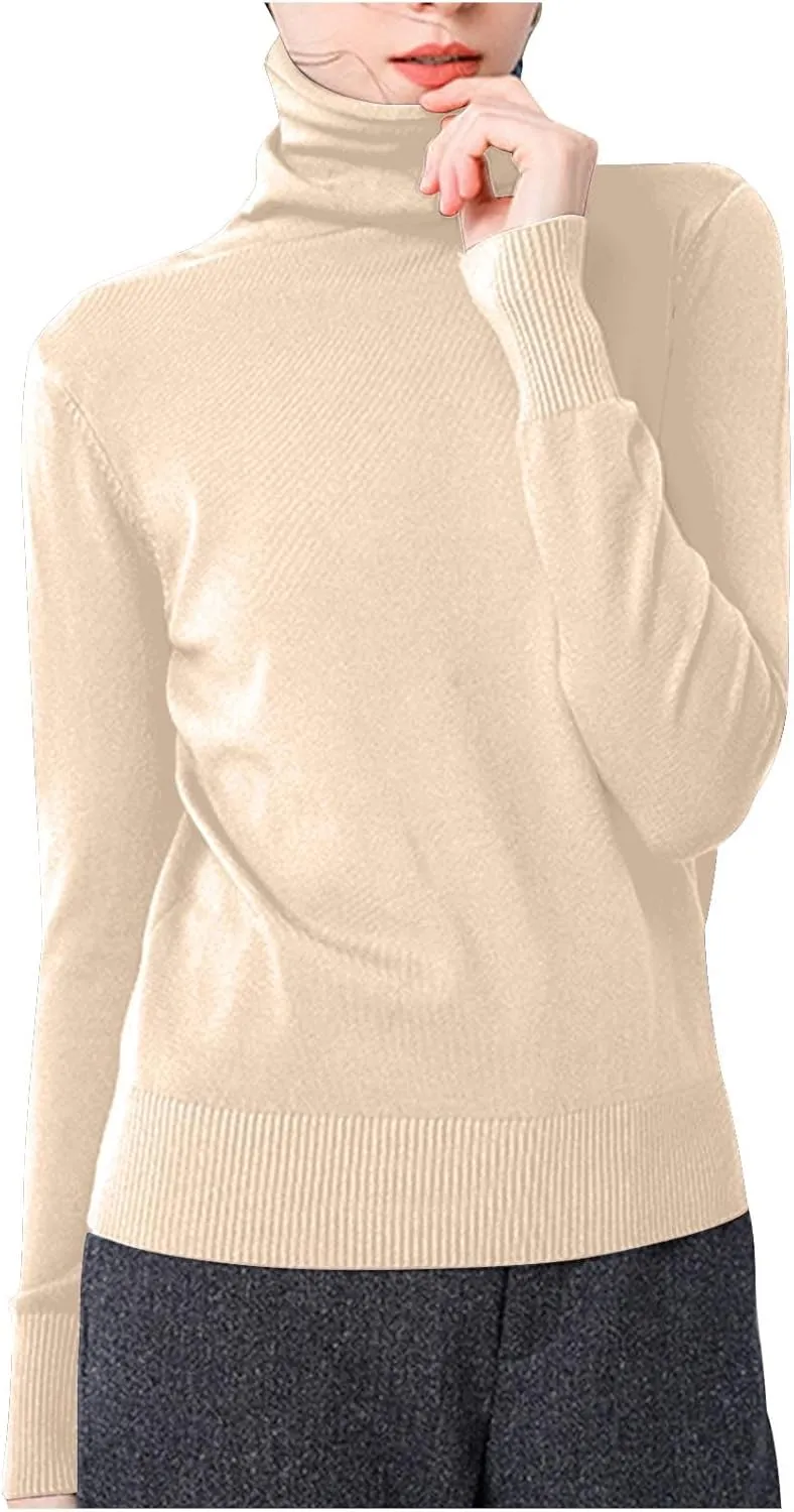 Sweaters for Women 2024 Long Sleeve Ribbed Knit Solid Color Turtleneck Fall Winter Lightweight Pullover Sweaters
