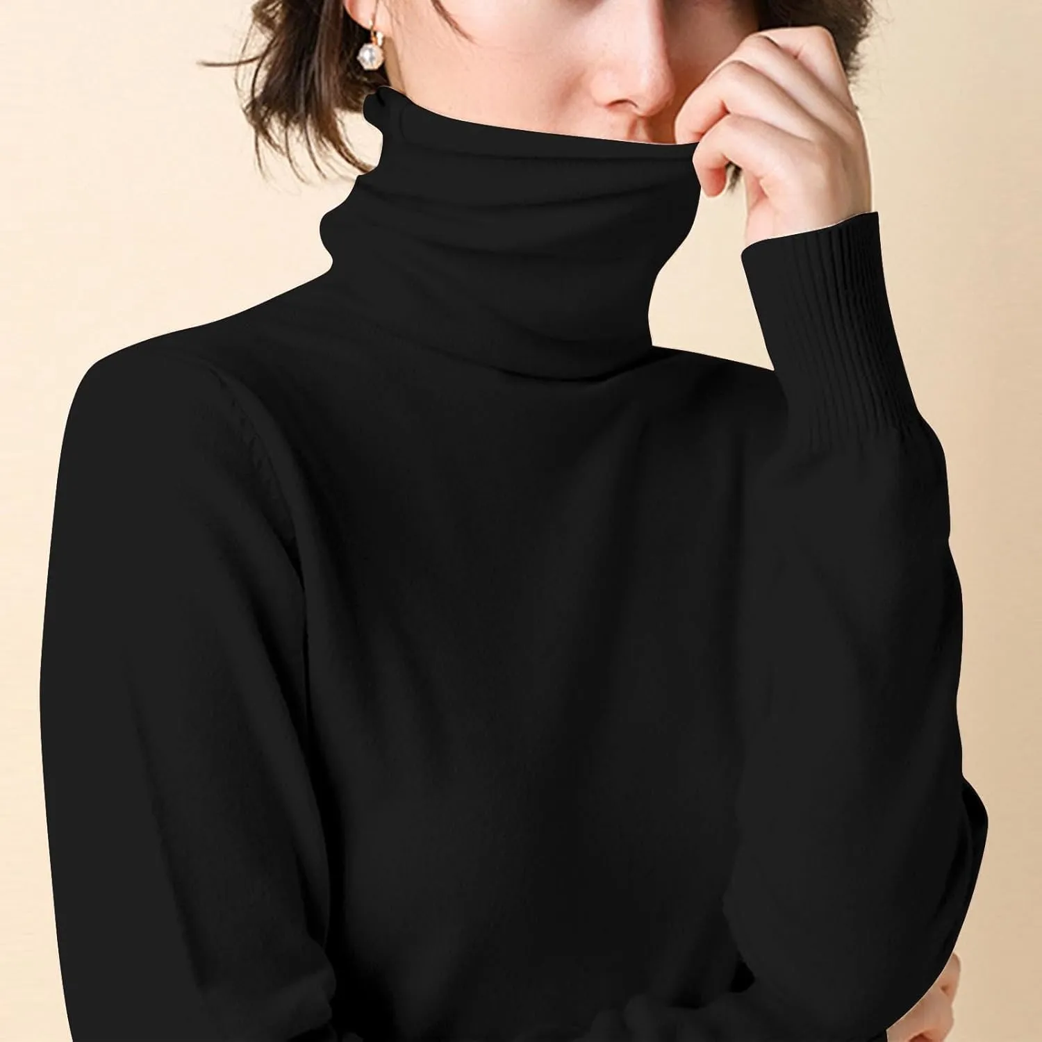 Sweaters for Women 2024 Long Sleeve Ribbed Knit Solid Color Turtleneck Fall Winter Lightweight Pullover Sweaters
