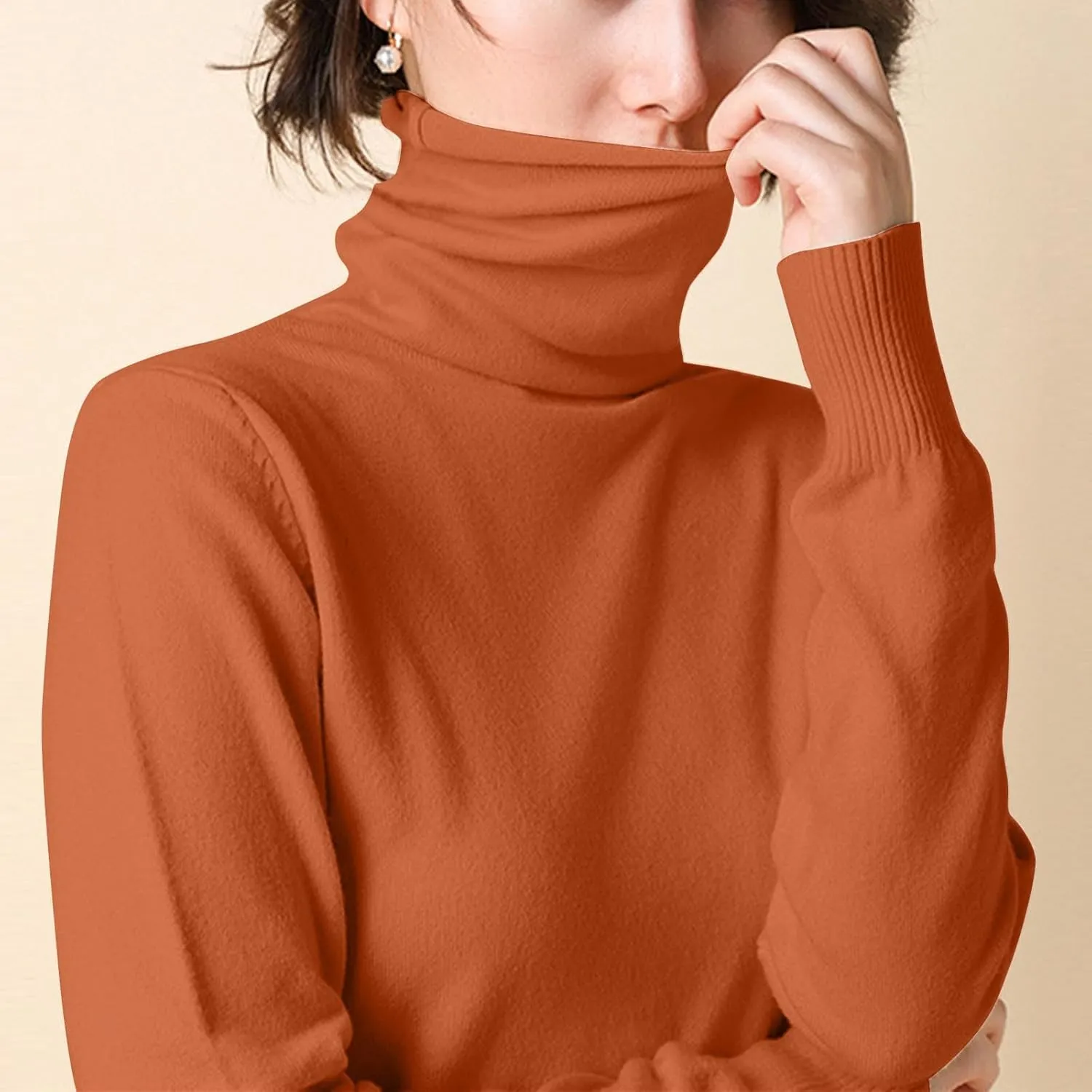 Sweaters for Women 2024 Long Sleeve Ribbed Knit Solid Color Turtleneck Fall Winter Lightweight Pullover Sweaters
