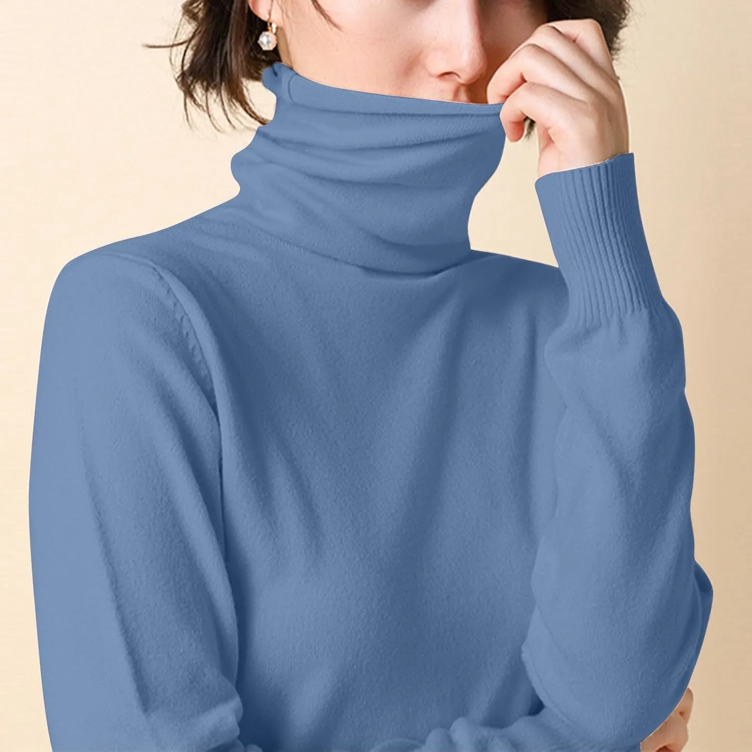 Sweaters for Women 2024 Long Sleeve Ribbed Knit Solid Color Turtleneck Fall Winter Lightweight Pullover Sweaters