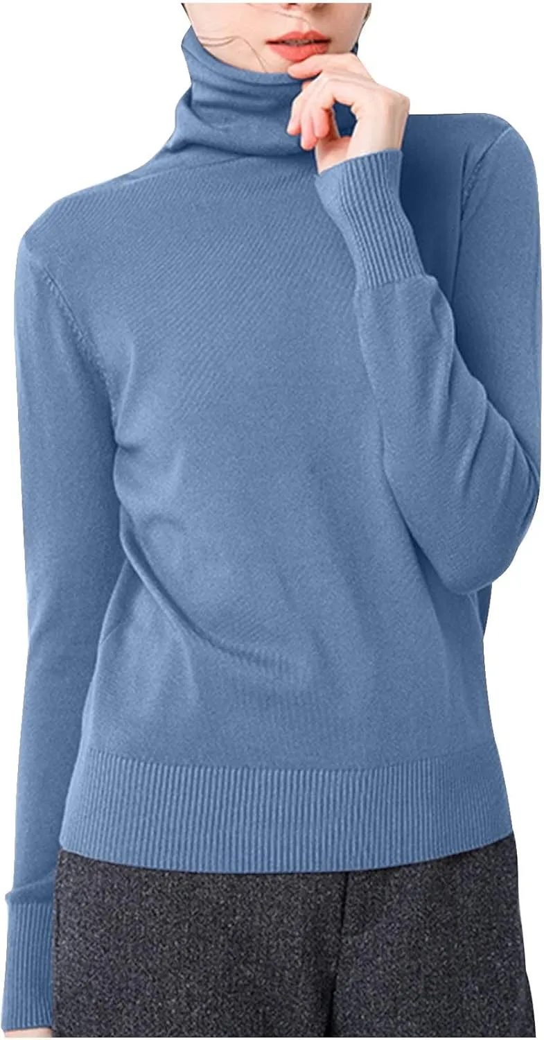 Sweaters for Women 2024 Long Sleeve Ribbed Knit Solid Color Turtleneck Fall Winter Lightweight Pullover Sweaters