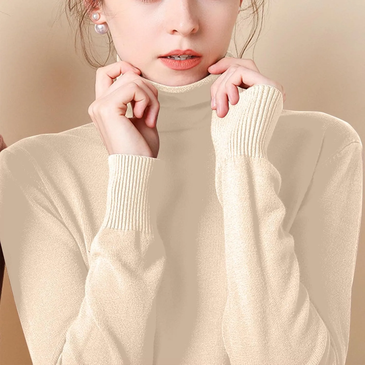 Sweaters for Women 2024 Long Sleeve Ribbed Knit Solid Color Turtleneck Fall Winter Lightweight Pullover Sweaters