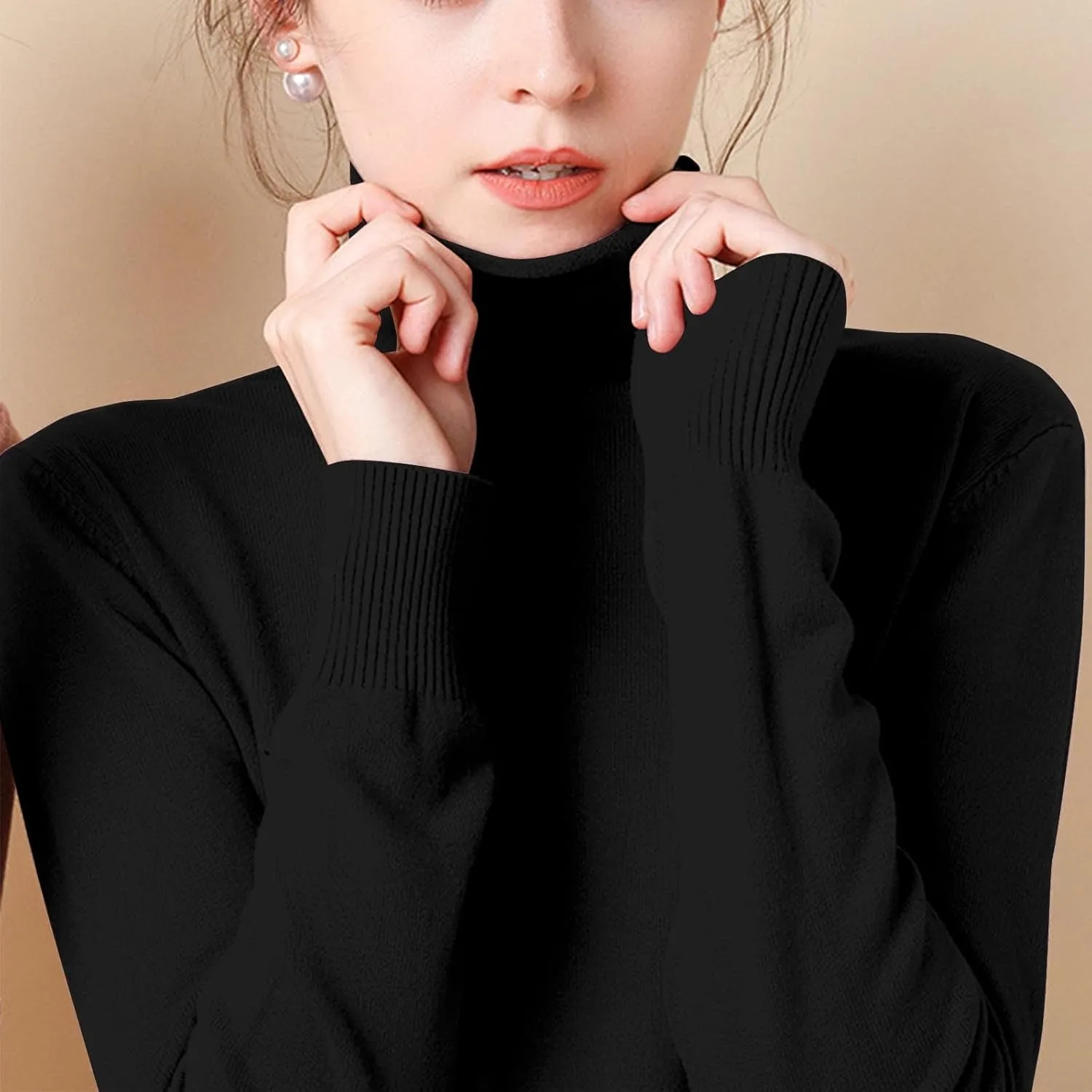 Sweaters for Women 2024 Long Sleeve Ribbed Knit Solid Color Turtleneck Fall Winter Lightweight Pullover Sweaters