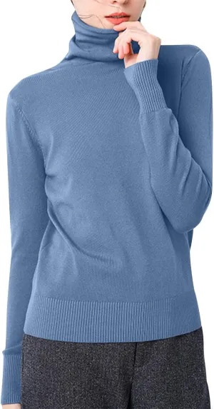 Sweaters for Women 2024 Long Sleeve Ribbed Knit Solid Color Turtleneck Fall Winter Lightweight Pullover Sweaters