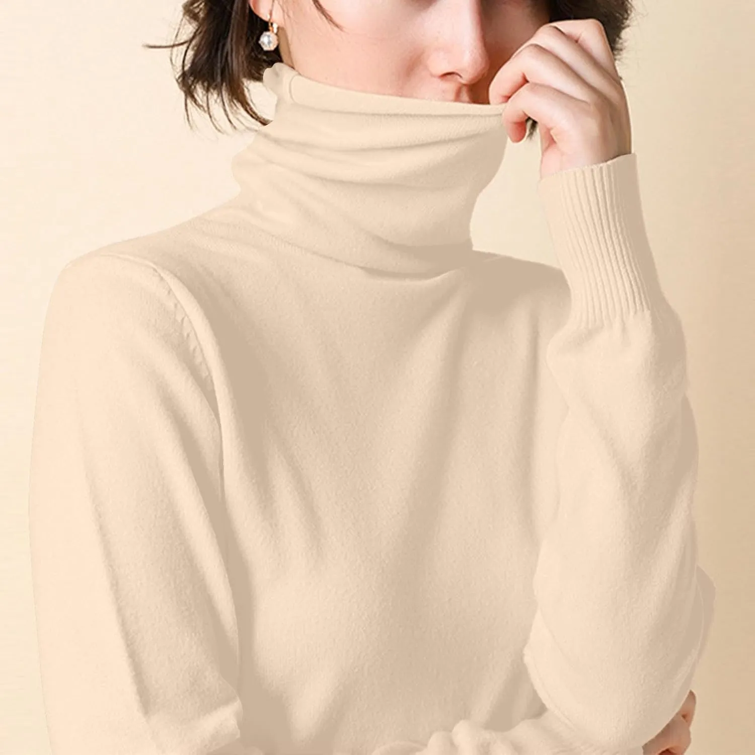 Sweaters for Women 2024 Long Sleeve Ribbed Knit Solid Color Turtleneck Fall Winter Lightweight Pullover Sweaters