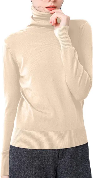 Sweaters for Women 2024 Long Sleeve Ribbed Knit Solid Color Turtleneck Fall Winter Lightweight Pullover Sweaters