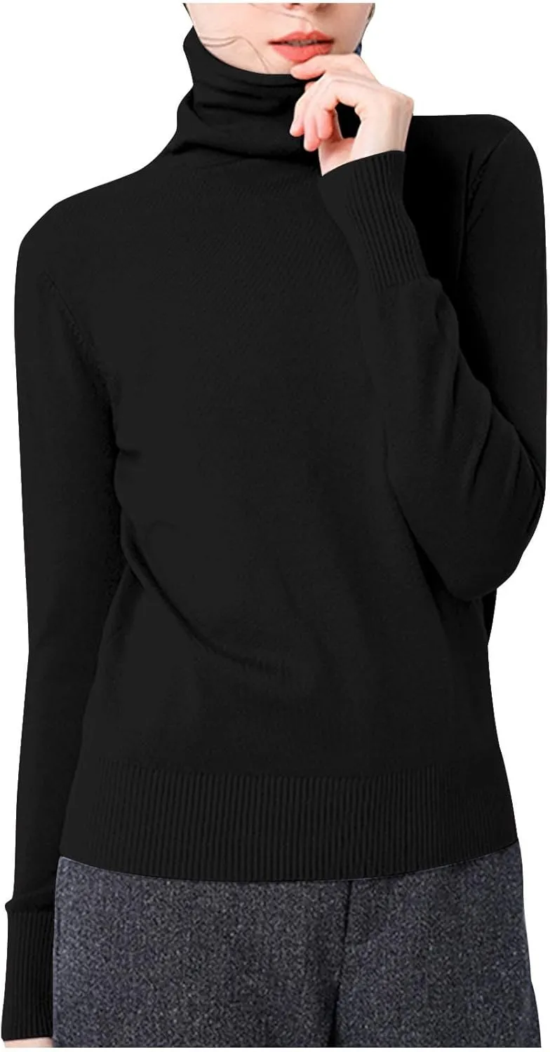 Sweaters for Women 2024 Long Sleeve Ribbed Knit Solid Color Turtleneck Fall Winter Lightweight Pullover Sweaters